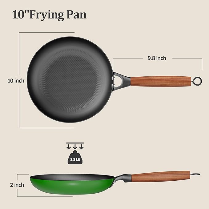 YUTANN Cast Iron Frying Pan 10 Inch - Non Stick Skillet with Diamond Pattern, Pre-Seasoned, PFAS/PFOA Free, Easy to Clean, Detachable Handle, Great for Indoor and Outdoor Cooking