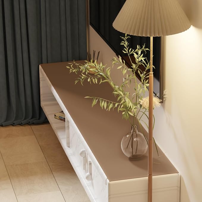 Leather Dresser Cover,1.8mm Thick,14x78 Inch,Dresser Protector Top,Dresser Top Protector,Dresser Cover Top,Dresser Top Cover,Dresser Cover Top for Bedroom.(Mud Color+Champagne Gold,14x78)