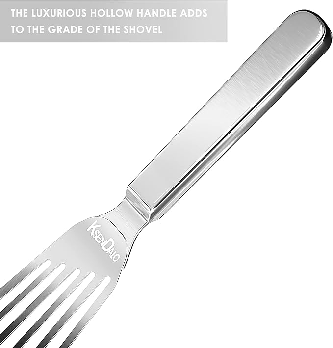 KSENDALO Thin Fish Spatula Stainless Steel -Flexible Slotted Egg Flipper with Angled Blade & Comfortable Hollow Grip, Metal Turner for Fish Egg Omelettes Pancakes, All Cookware, Dishwasher Safe