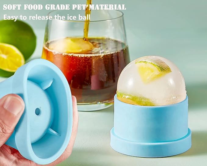 Ice Ball Maker Mold - Set of 4, Round Ice Cube Mold, 2.4 Inch Sphere Ice Cubes for Whiskey, Cocktails, Bourbon (4, Blue)