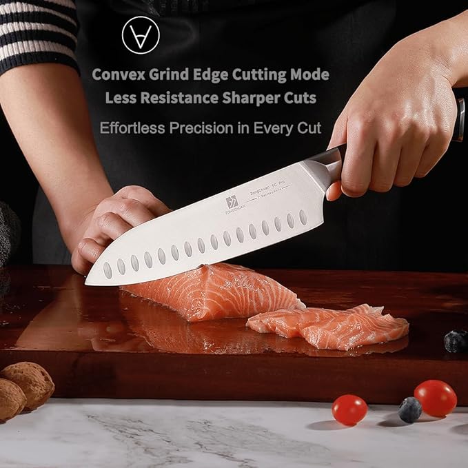7 Inch Santoku Knife Sharp Knife Home Cooking Chef Gifts for Women Men: Sharp Kitchen Knife Ultra-Smooth Cutting Experience,All-Around Performance 50Cr15Mov Stainless Steel,Ergonomic Black Handle