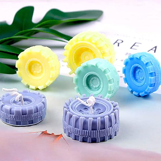 4Pcs 3D Round Tire Fondant Molds Truck Wheel Silicone Molds for Sugarcraft Cake Decoration, Biscuit Cookies, Chocolate, Candy, Polymer Clay, Soap, Jelly
