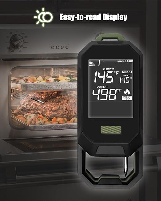 Meat Thermometer with Dual Probes, Thermometer Ultra-Thin Probe for Monitoring of BBQ Grill Oven, Food Temperature Tracking