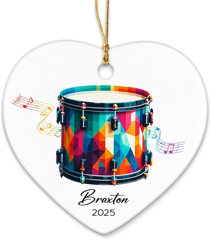 Personalized Drum Xmas Ceramic Ornaments Gifts for Band Music, Drummer Ornament Keepsake 2025, Customized Name & Year Drum Instrument Lovers Ceramic Ornaments, Drumming Player Christmas Ornament Tree