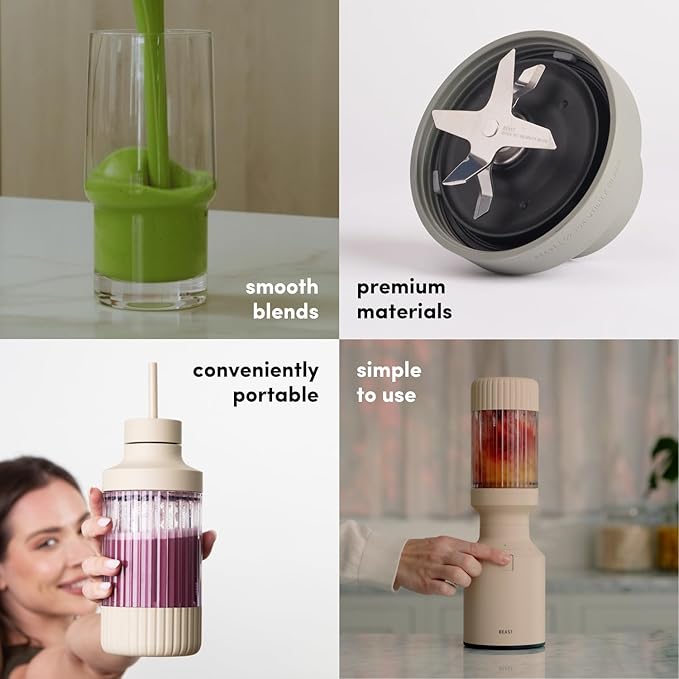 Beast Mighty 850 Plus | Premium Compact Personal Blender | Smoothies, Shakes, Dressings, Sauces | Blends Ice and Frozen Fruit | New XL Vessel | Extra Vessels, Lids and Straws | 850W (Sand)