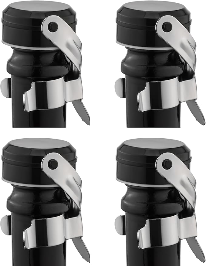 WOTOR Champagne&Wine Bottle Stoppers Stainless Steel with Food Grade Silicone, Leak Proof Keep Fresh Reusable Saver, Cork Suitable for Wine, Champagne, Cava, Prosecco and Sparkling (4 Pack Silver）