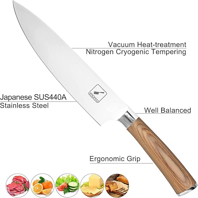 imarku Chef Knife - Pro Kitchen Knife 8 Inch Chef's Knives Japanese SUS440A Stainless Steel Sharp Paring Knife with Ergonomic Handle, Golden handle, Christmas and Thanksgiving Gifts for Men and Women