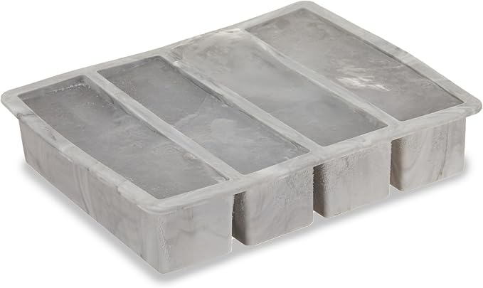 Host Ice Cube Tray, Makes Four 5-Inch Long Cubes, Durable Silicone Trays with Easy Release Design, Perfect for Water Bottles and Highball Glasses, Home Bar Accessories, Set of 1, Marble