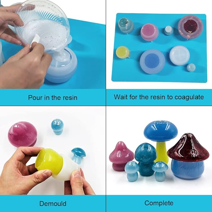 6 Pcs Mushroom Resin Molds, FineGood Resin Molds Silicone Mushroom Jar Mold DIY Crafting Silicone Molds for Epoxy Resin Storage Box Decoration