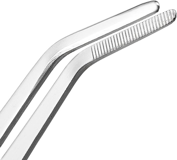 uxcell 10-Inch Stainless Steel Tweezers with Curved Serrated Tip Daily Garden Tool