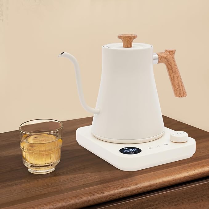 1200W Gooseneck Electric Kettle, Adjustable Temperature Constant Temperature Electric Kettle, 0.9L Pour Over Kettle for Coffee & Tea, Quick Heating, Stainless Steel Inner Lid (White)