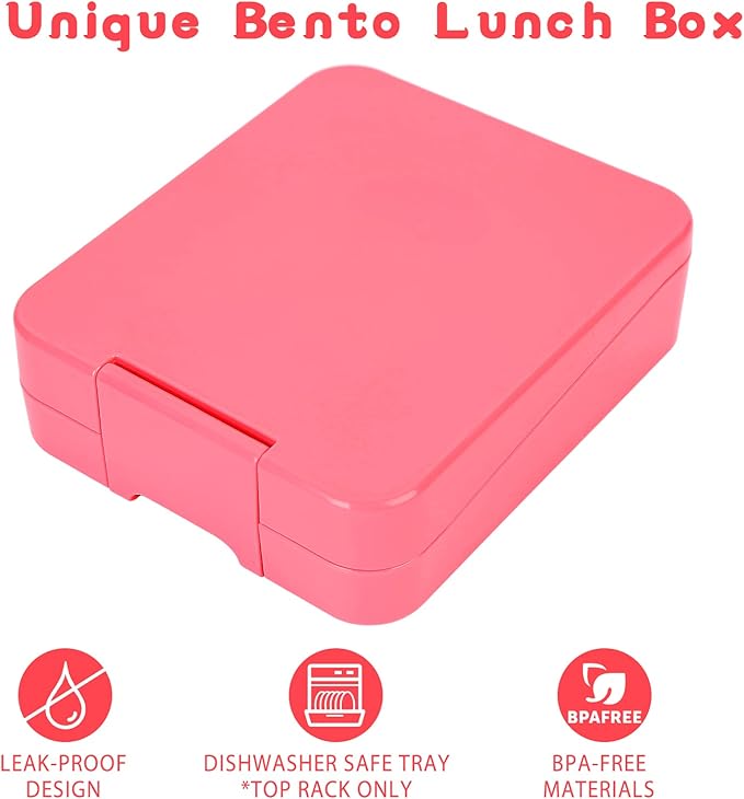 Bento Lunch Box Set for Kids with 10oz Soup Thermo, Leak-Proof Lunch Containers with 4 Compartment, Kids Thermo Hot Food Jar and Insulated Lunch Bag for Kid to School,BPA-Free(Pink)