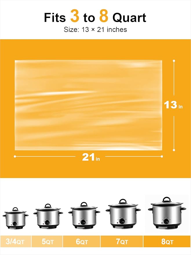 SMARTAKE Slow Cooker Liners, Large Size 13"x 21" Disposable Cooking Bags, Fit 3QT to 8QT for Slow Cooker, Cooking Trays, Suitable for Oval & Round Pots, 15 Liners