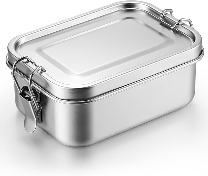 Umigy 1 Pcs Stainless Steel Food Containers 850ml Metal Bento Lunch Box Stainless Steel Food Storage Containers, Lockable Clips to Leak Proof, Reusable Dishwasher Snack Boxes for Work