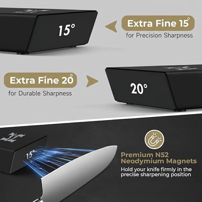 High Carbon Stainless Steel Rolling Knife Sharpener with 400, 1000 & 3000 Replacement Discs - Blunt Knife Sharpening Kit with 15 and 20 Degree Sharpening for Kitchen & Chef's Knives (BLACK) (Black)