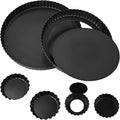 6 Pcs Round Tart Pans, Nonstick Tart Pan with Removable Bottom, 11In 9In 4In 3In Nonstick Quiche Pan Carbon Steel for Baking Pie Cheesecake Pizzas (Dark Grey)