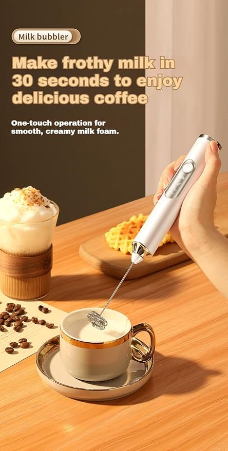 3-Speed USB Rechargeable Handheld Electric Milk Frother, Cordless Mini Whisk for Coffee, Egg Beater for Baking, Baby Food Blender with One-Touch Operation, Stable Stirring No Splash