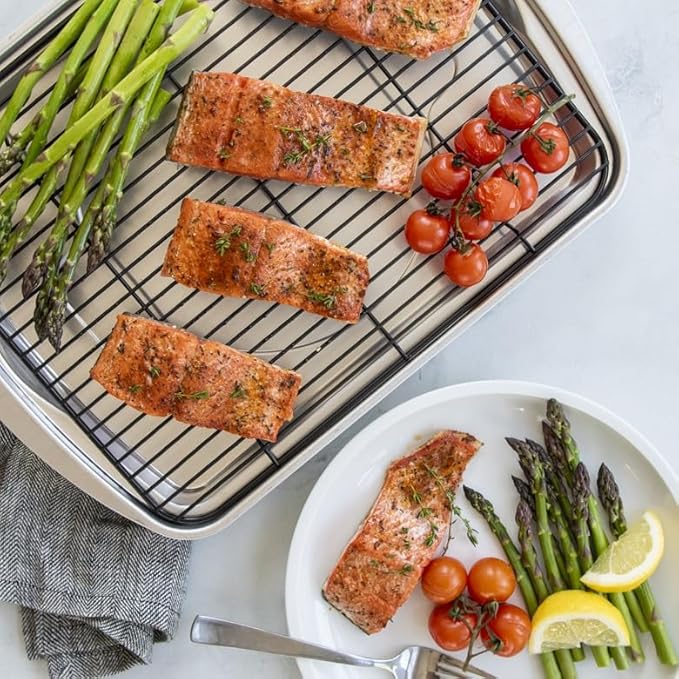 Nordic Ware Oven Crisp Baking Tray 2pc Set Includes Pan and Rack; Natural Aluminum For Air Frying, Crisping, Broiling, Baking; Cooking Surface 17 x 12 Inches