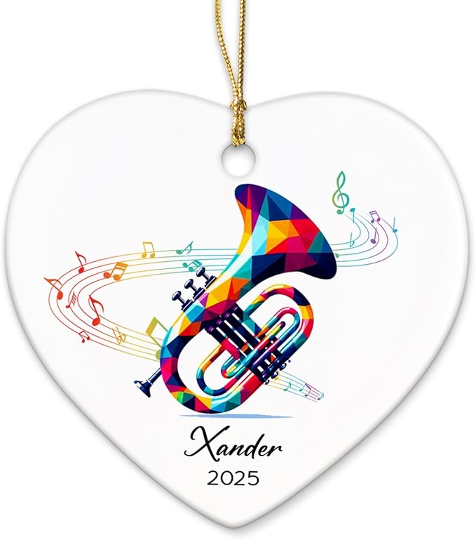 Cornet Musical Christmas Ceramic Ornament Tree Hanging, Personalized Music Lover Ornaments 2025, Name & Year Cornet Ornament Gifts for Instrument Player, Custom Instrumentalist Ceramic Ornaments Xmas