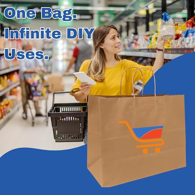 ASSUREPAK DIY Paper Bag - 250 units - Kraft Color - 16"x6"x12" - 74LB (110 GSM strong) Twisted Handle - Recyclable Food & Supermarket Bags for Decorating & Branding - 16612NKPAPTHDL