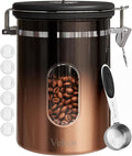 Veken Coffee Canister with Window,Airtight Stainless Steel Kitchen Food Storage Container, Date Tracker & Scoop for Grounds Coffee, Beans, Tea,Flour,Cereal,Sugar,22OZ,Copper