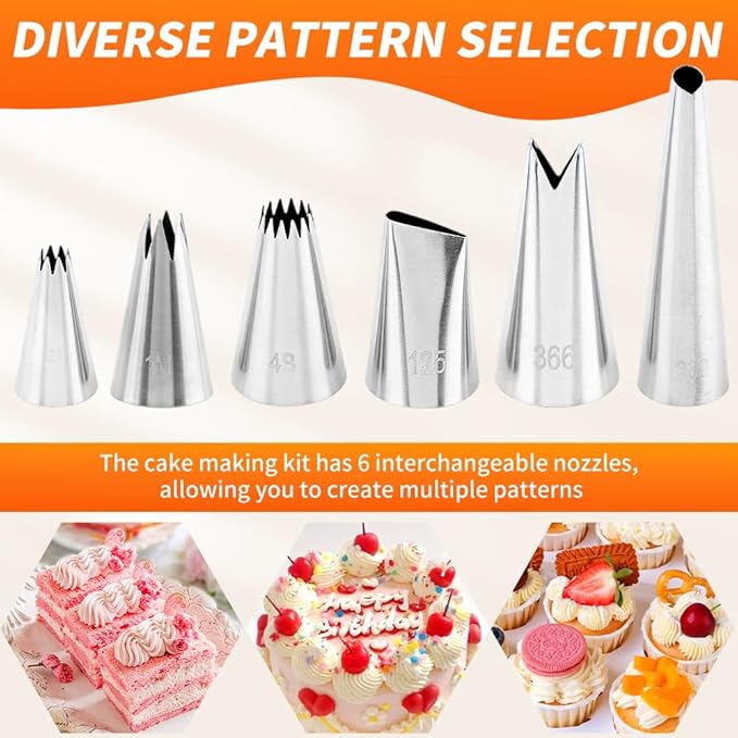 Dessert Decorating Syringe Set, 24Pcs Frosting Piping Kit with 6 Piping Tips, 12 Silicone Cupcake, Stainless Steel Cupcake Decorating Kit Piping Bags and Tips Set