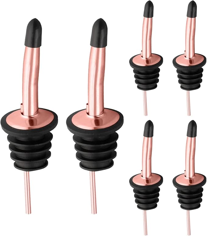 Pafusen 6 Pack Liquor Bottle Pourers, Liquor Pour Spout for Liquor Bottles, Stainless Steel Olive oil Dispenser Spout, Alcohol Pourer Spouts Dust Caps Covers, Rose Gold