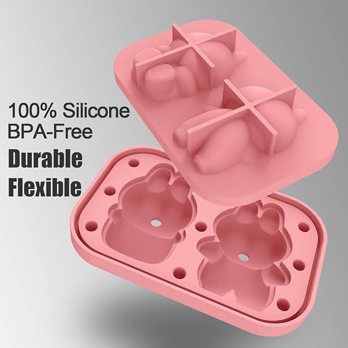 3D Rabbit Shapes Ice Cube Mold Silicone Large Ice Cube Molds 2.5 inch Animal Ice Cube Tray for Cocktails, Bourbon,Brandy, Whiskey Gifts for Men (Pink)