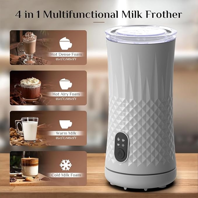 Milk Frother, Elec3 4 in 1 Electric Milk Frother Steamer, Automatic Warm and Cold Foam Maker and Milk Warmer for Latte,Cappuccino,Macchiato,Chocolate