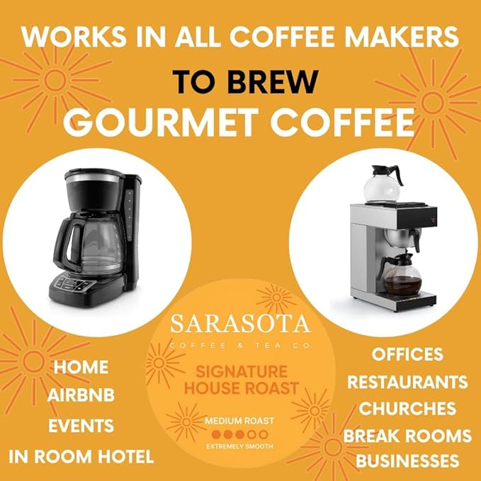 Sarasota Coffee Filter Packs | Medium Roast Breakfast Blend | Low Acid Pouches Gourmet Sampler Gift Set Ground Coffee in Filters | Bulk Individual Packets for 12 Cup Coffee Maker | 2 oz Bags, 12 Count