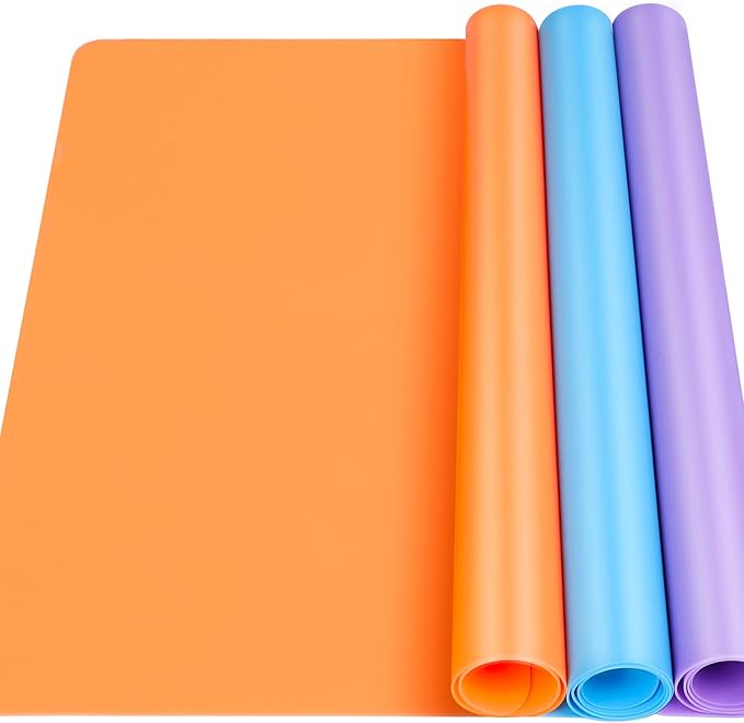 LEOBRO Silicone Mats, 3 PCS 15.7”x 11.7” Silicone Mats for Crafts, Resin Molds, Play Dough Mat for Resin, Clay, Craft Supplies, Orange & Purple & Blue