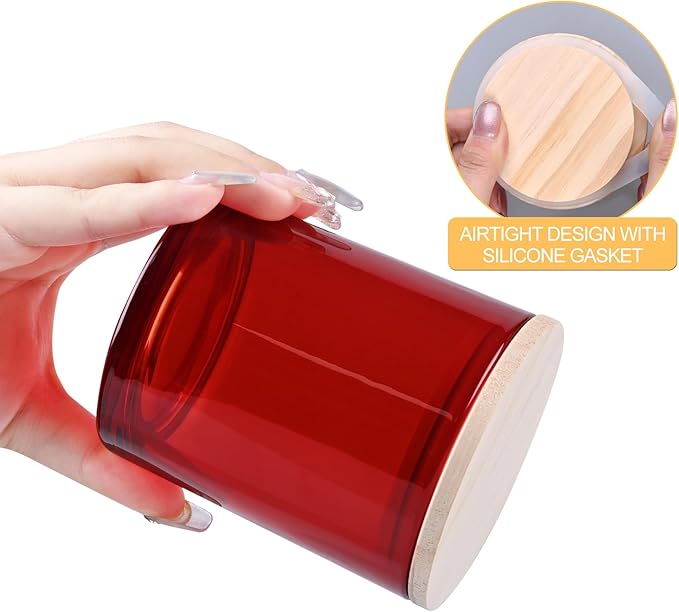 10 OZ Thick Candle Jars for Making Candles 15 Pcs, Empty Jars with Wood Lids for Candle Making, Sample Container, Red