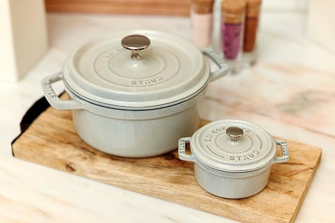 Staub Cast Iron 2.75-qt Round Cocotte - White Truffle, Made in France