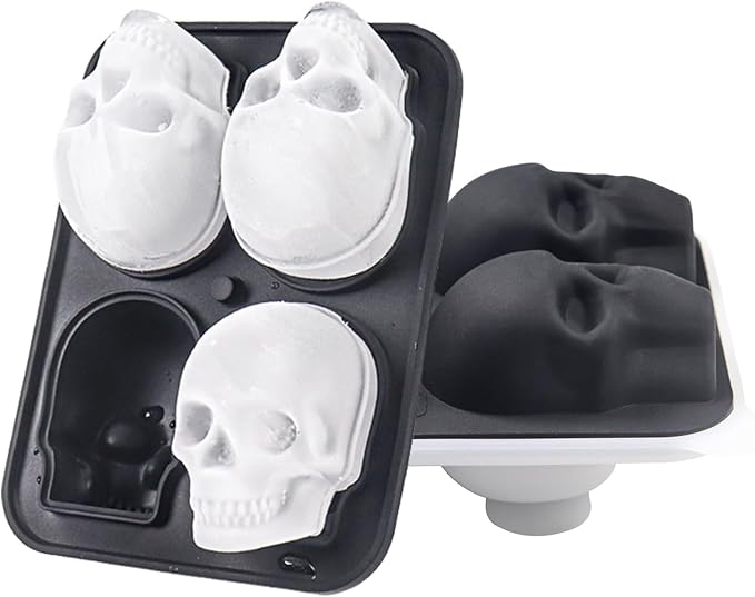 Skull Ice Cube Mold，Skull Cake Pan Silicone Mold，6-Cavity Silicone, or Halloween & Party Drinks (4 Cavity Large Mold)