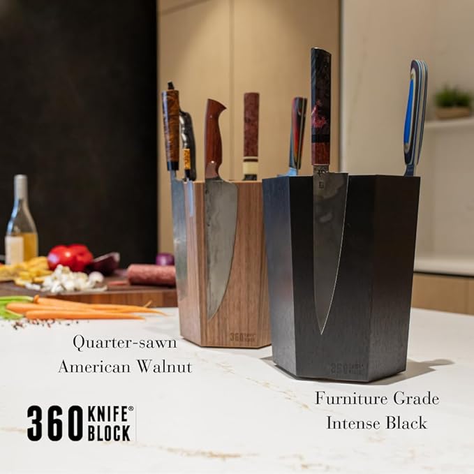 The 360KB ™ (Walnut) magnetic rotating knife block - handmade in Washington - shortest member of the 360 Knife Block ® family
