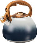 tea kettle stovetop, Loud Whistling kettle for Boiling Water Coffee or Milk, 3.2 Quart Heavy stainless steel tea kettle with Wood Pattern Handle, Gas Electric Applicable - Black & white