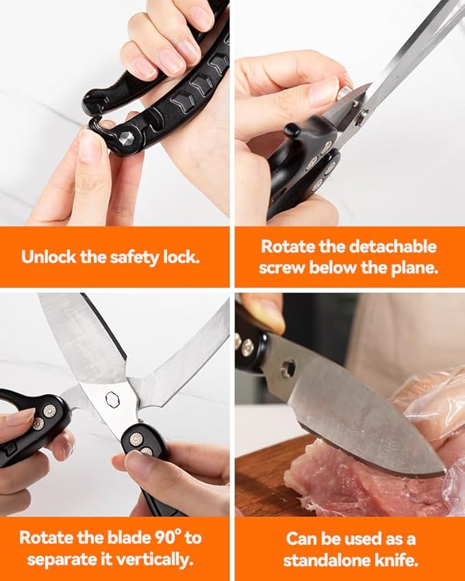 Brigii Kitchen Shear, Stainless Steel Heavy Duty Poultry Shears, Multi-Purpose Kitchen Scissors for Cutting Chicken, Fish, Seafood, and Vegetables-Black
