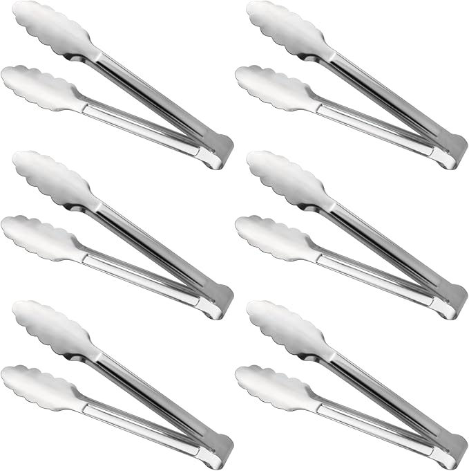Serving Tongs, Stainless Steel Kitchen Cooking Food Buffet Salad Appetizer Tong 6 Pack 9 Inch