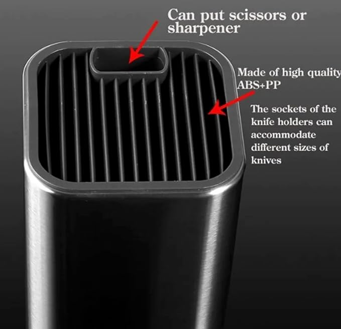 Dura Living Universal Knife Block Holder, Stainless Steel Knife Stand Without Knives, Safe Space Saver Stable Knife Storage with Scissors Slot, Detachable for Easy Cleaning, Kitchen Organizer, Black