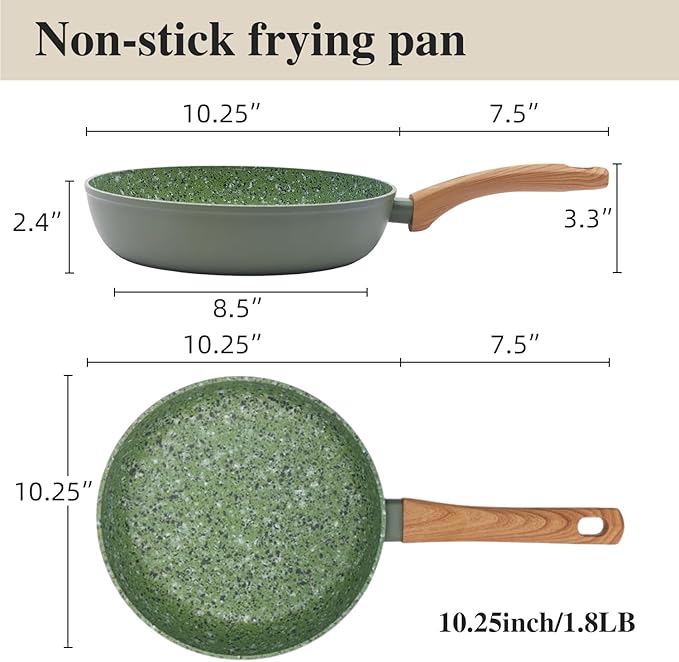 10.25 Inch Nonstick Frying Pan Skillet, 4mm Thick Aluminum Cookware with PFOA-Free Non-Toxic Coating, Induction Compatible, Dishwasher Safe, Bakelite Handle for Eggs & Pancakes, Green