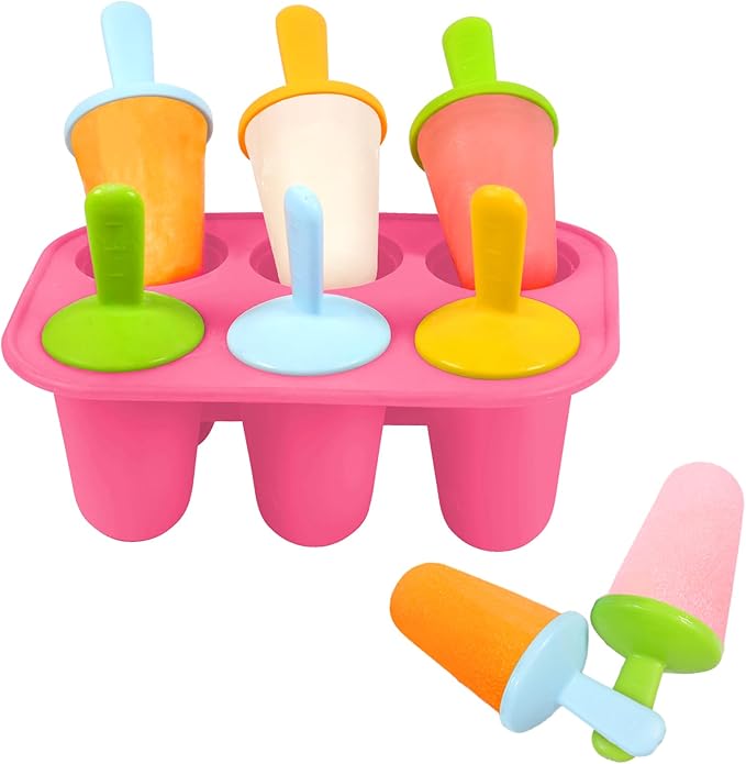 Miaowoof Silicone Popsicles Molds for Toddlers, 6-Cavity Non-BPA Premium Silicone Small Popsicle Molds, Ice Pop Mold with 6 Colorful Reusable Sticks for Kids (Pink)