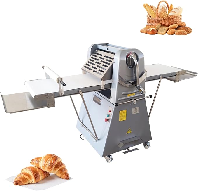 Commercial Dough Roller Sheeter 750W Vertical Dough Danish Pastry Machine Dough Laminator 0.04"-1.96"(1mm-50mm) Crisping Thickness Pasta Roller Bread Shortening Machine 110V