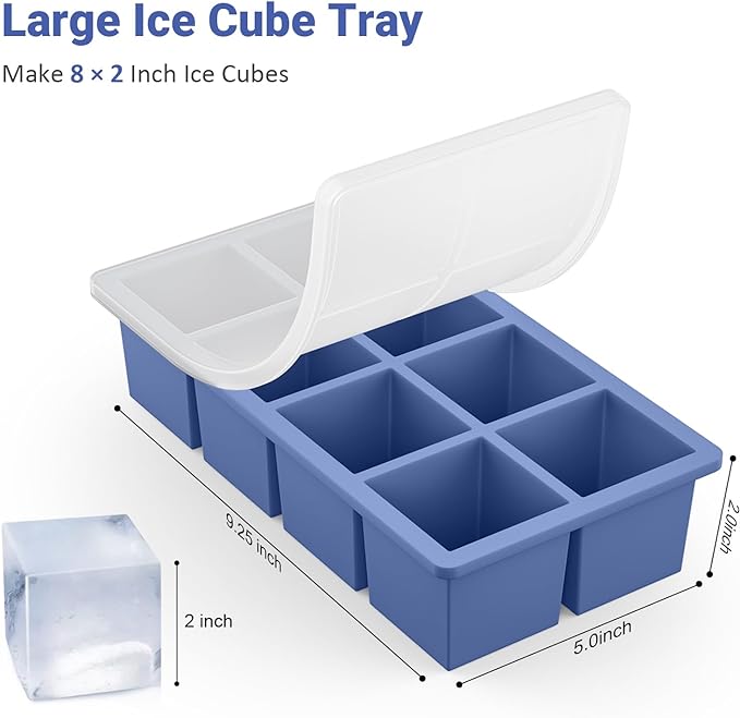 Large Ice Cube Trays for Whiskey: GGOW Big Silicone Ice Cube Trays 2Inch- Huge Square Ice Cubed Tray for Whisky and Cocktail