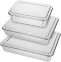 3 Set Stainless Steel Cake Pan with Lid, 13/11/9 Inch Rectangle Cake Pans Sets with Covers Baking Bakeware for Bread Fish Meat Vegetables, Non-Stick, Mirror Finish, Dishwasher Safe