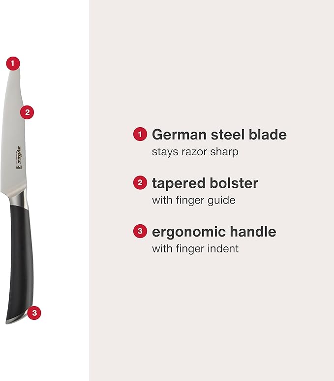 Zyliss Comfort Pro Paring Knife - Full Tang Vegetable & Fruit Knife - Ice Hardened Stainless Steel Peeling & Paring Knife - Cutlery with Antibacterial Handle - Black/Stainless Steel - 4.5 inches