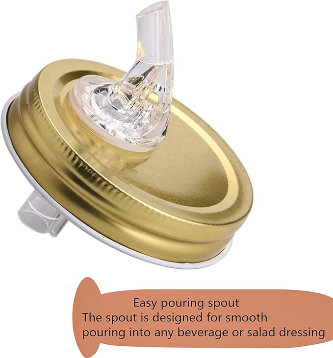 Mason jar pour spout. Free Flow Mason Jar Pour Spout, Mason Jar Regular Spout Dispenser For Any Liquid. Leakproof, Gold (2-Pack + 2 Black Lids)