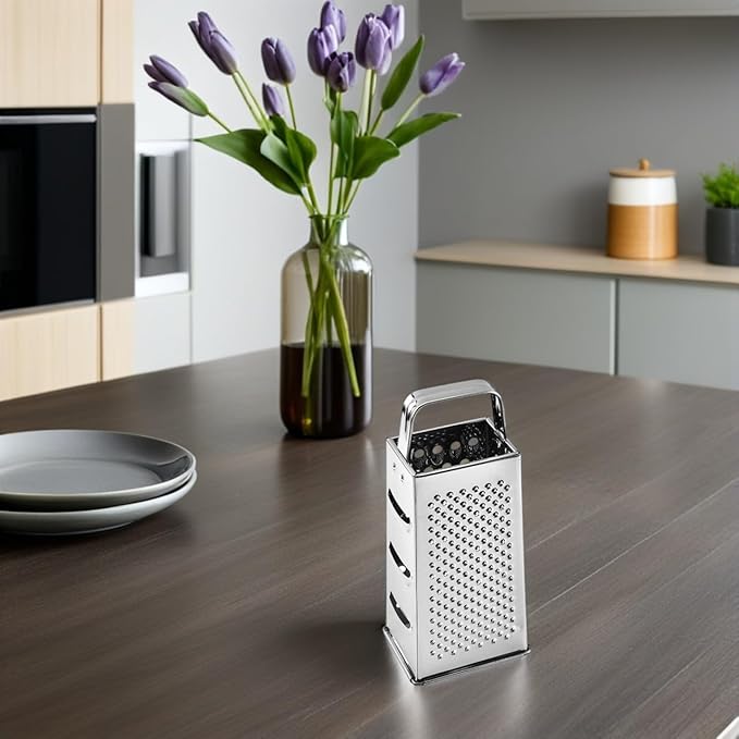 Ciieeo Stainless Steel Kitchen Grater, Multipurpose 4-sides Box Grater, Vegetable Slicer, Cheese Shredder, 9. 64 X 4. 17 X 3. 14 Inch, Silver