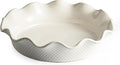 Ceramic Deep Pie Pan for Baking, 11 inch Porcelain Pie Dish for Apple Pie, Oven & Dishwasher Safe, 48 Ounce Deep Plate for Kitchen, Non-Stick Pie Pans,Off-White, Embossed Dots