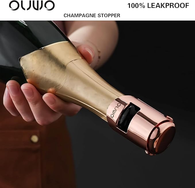 Champagne Sealer Stopper 6 Pack Stainless Steel Sparkling Wine Bottle Stoppers，Leak-Proof Bubble Retaining Saver，Suitable for Champagne Prosecco Cava and Sparkling (Rosegold)