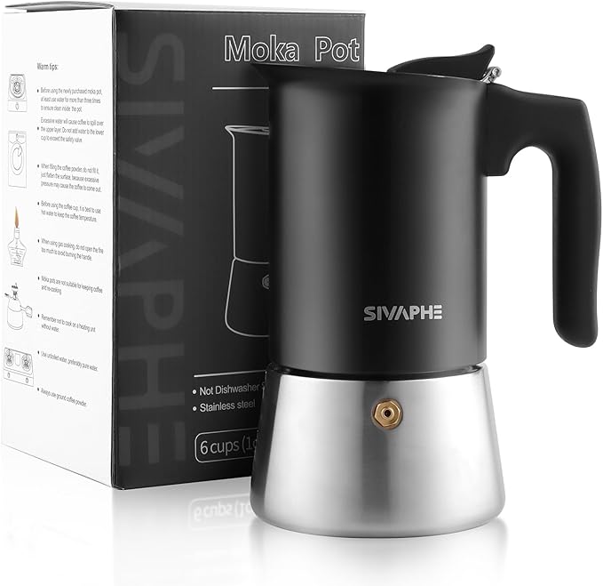 Sivaphe Stainless Steel Stovetop Espresso Brewer 6 Espresso Cup Induction Mocha Pot Cuban Coffee Maker 10.5fl.oz Italian máquina de café expreso